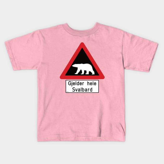 Gjelder hele Svalbard Polar Bears Road Sign Kids T-Shirt by IncognitoMode